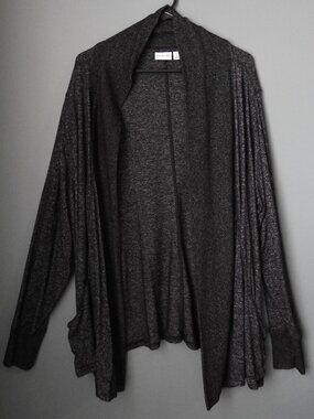 Kim Rogers Black/Gray Long Open Front Sweater Cardigan - Size Large
